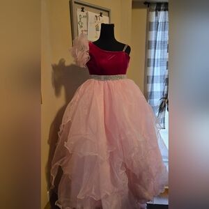 Elegant Pink and Red Girls Pageant Dress